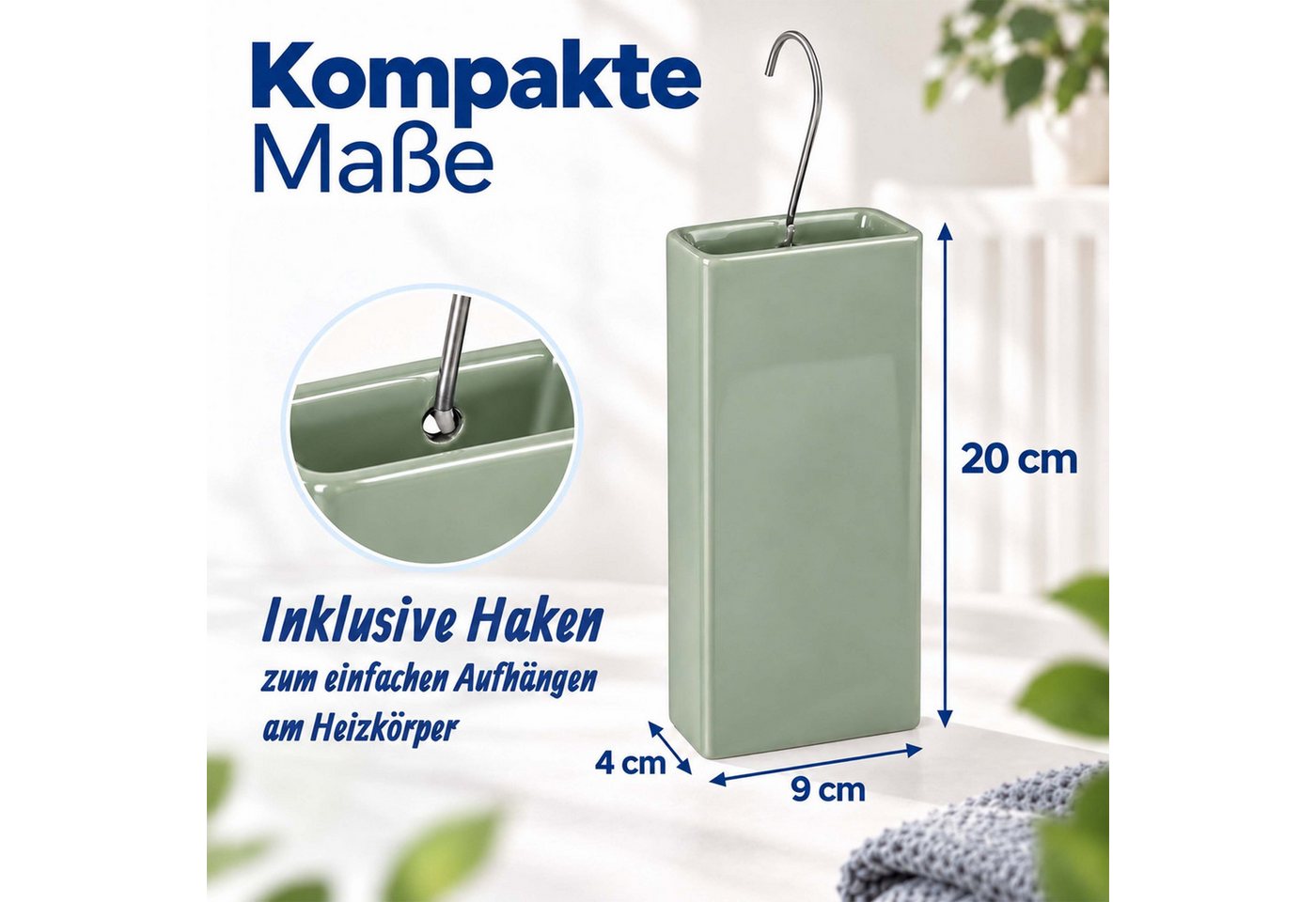 Relaxdays Luftbefeuchter Heizkörper, 6er Set, Wasserverdunster Für Heizung, Zum Hängen, Keramik, Raumbefeuchter, Salbei