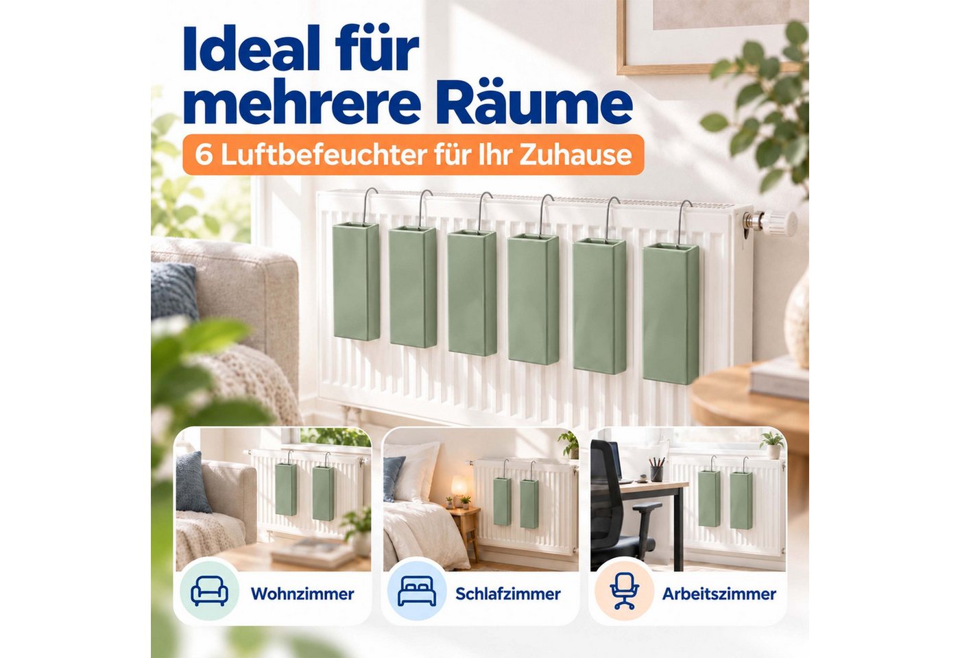 Relaxdays Luftbefeuchter Heizkörper, 6er Set, Wasserverdunster Für Heizung, Zum Hängen, Keramik, Raumbefeuchter, Salbei Bild 3
