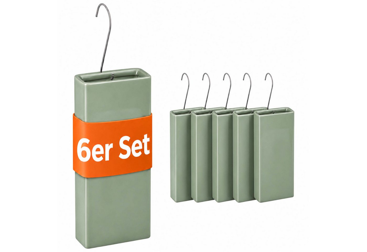 Relaxdays Luftbefeuchter Heizkörper, 6er Set, Wasserverdunster Für Heizung, Zum Hängen, Keramik, Raumbefeuchter, Salbei Bild 4