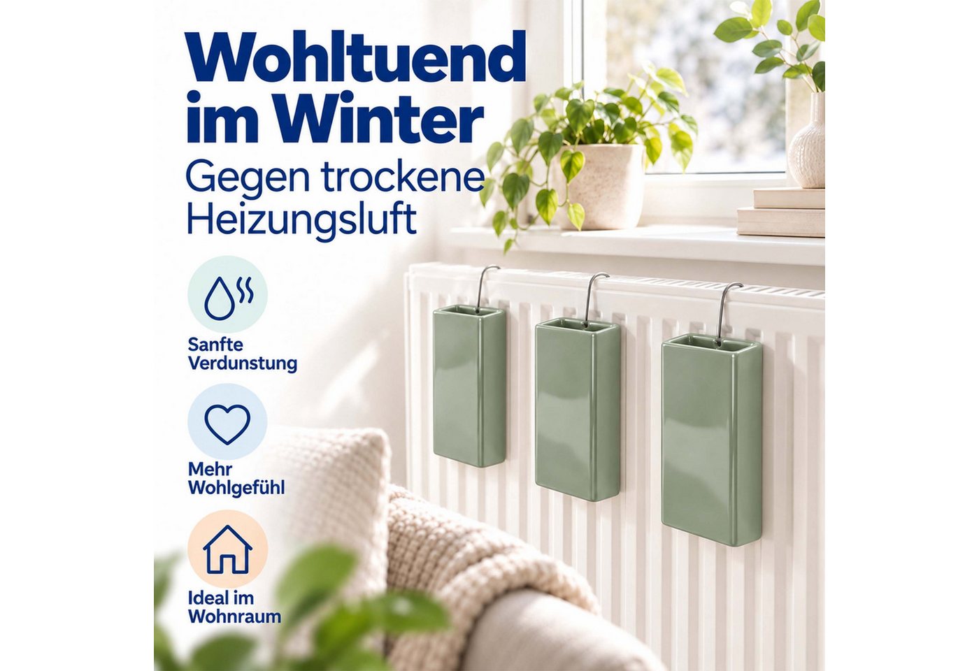 Relaxdays Luftbefeuchter Heizkörper, 6er Set, Wasserverdunster Für Heizung, Zum Hängen, Keramik, Raumbefeuchter, Salbei Bild 5