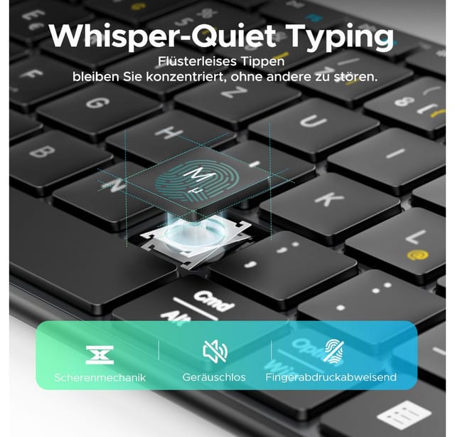 Seenda SKM64-3 Leise Bluetooth Tastatur mit Maus Wiederaufladbare Tastatur- und Maus-Set, (Set, 2 St., Ultradünne Leise Tastatur Maus Set kabellos), Dualmodus, Aufladbar und aus Metall