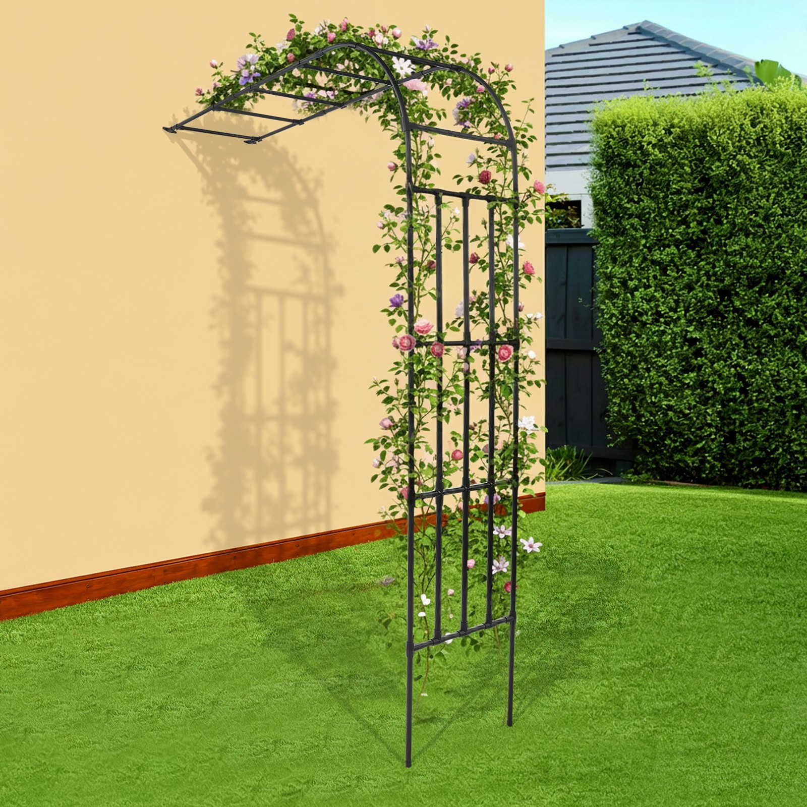Halbbogen-spalier Für Rosen, Gartenbogen Aus Stahl, Wandmontage, Pflanzenhalterung, Terrasse Für Kletterrosen Und Pflanzenhalterung, 220 X 50 X 260 Cm