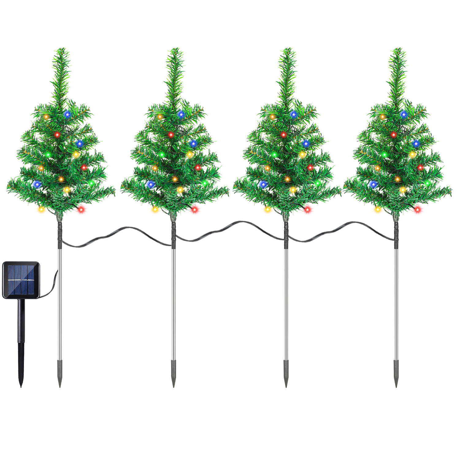 Tolletour Solar-weihnachtsbaum Gartenstecker, 4 Stück, 80 Bunte Leds, 8 Leuchtmodi, 50 Cm
