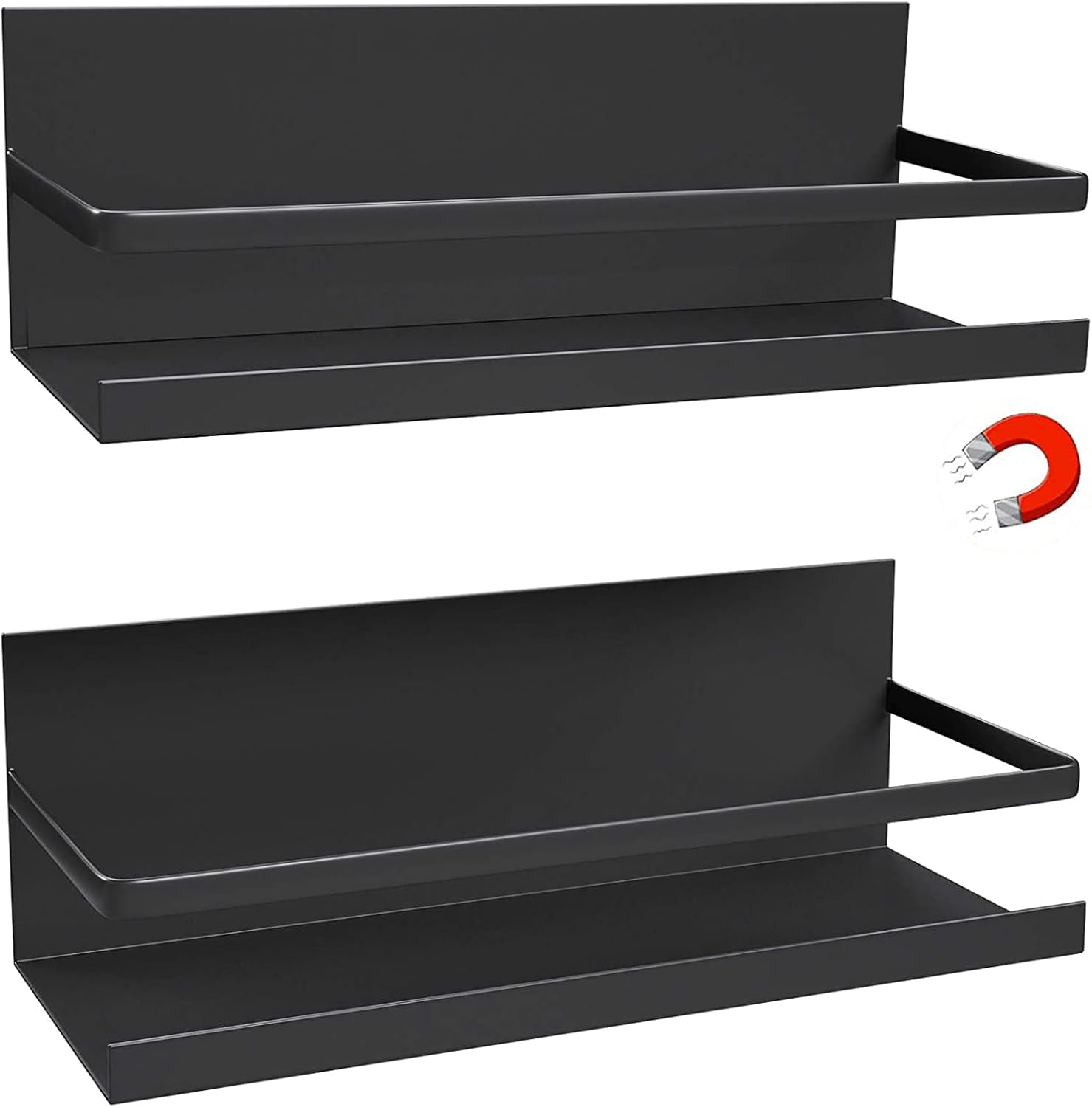 2 Stück Kühlschrank Regal Magnetisch,maximale Belastung 5 Kg, Gewürzregal Magnetisch Mit Ablage, Wandregal Küche Anti-rost,für Gewürze, Gläser,schwarz