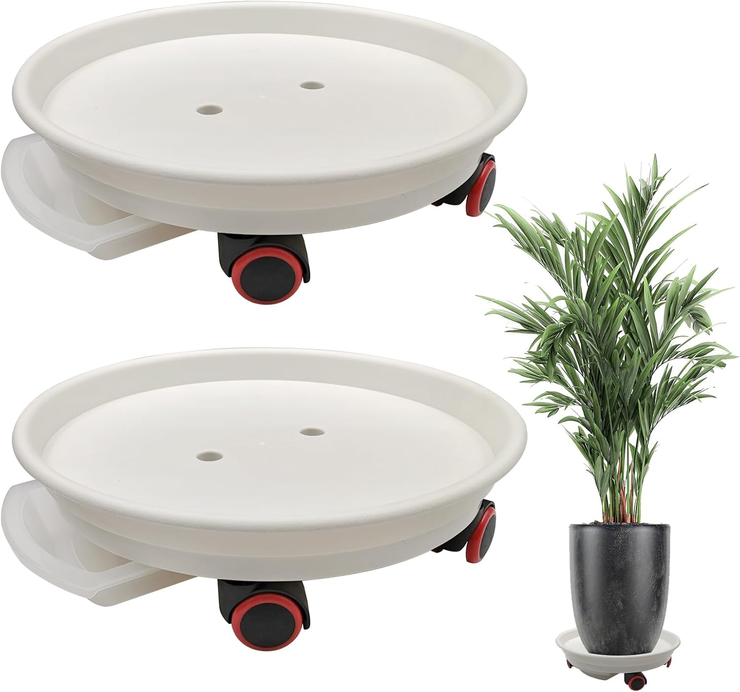 2 Stück Pflanzenroller Mit Rädern, 35cm Schwerer Pflanzentisch Mit Wasserwanne – Tragfähigkeit 36 Kg (white, 35cm)