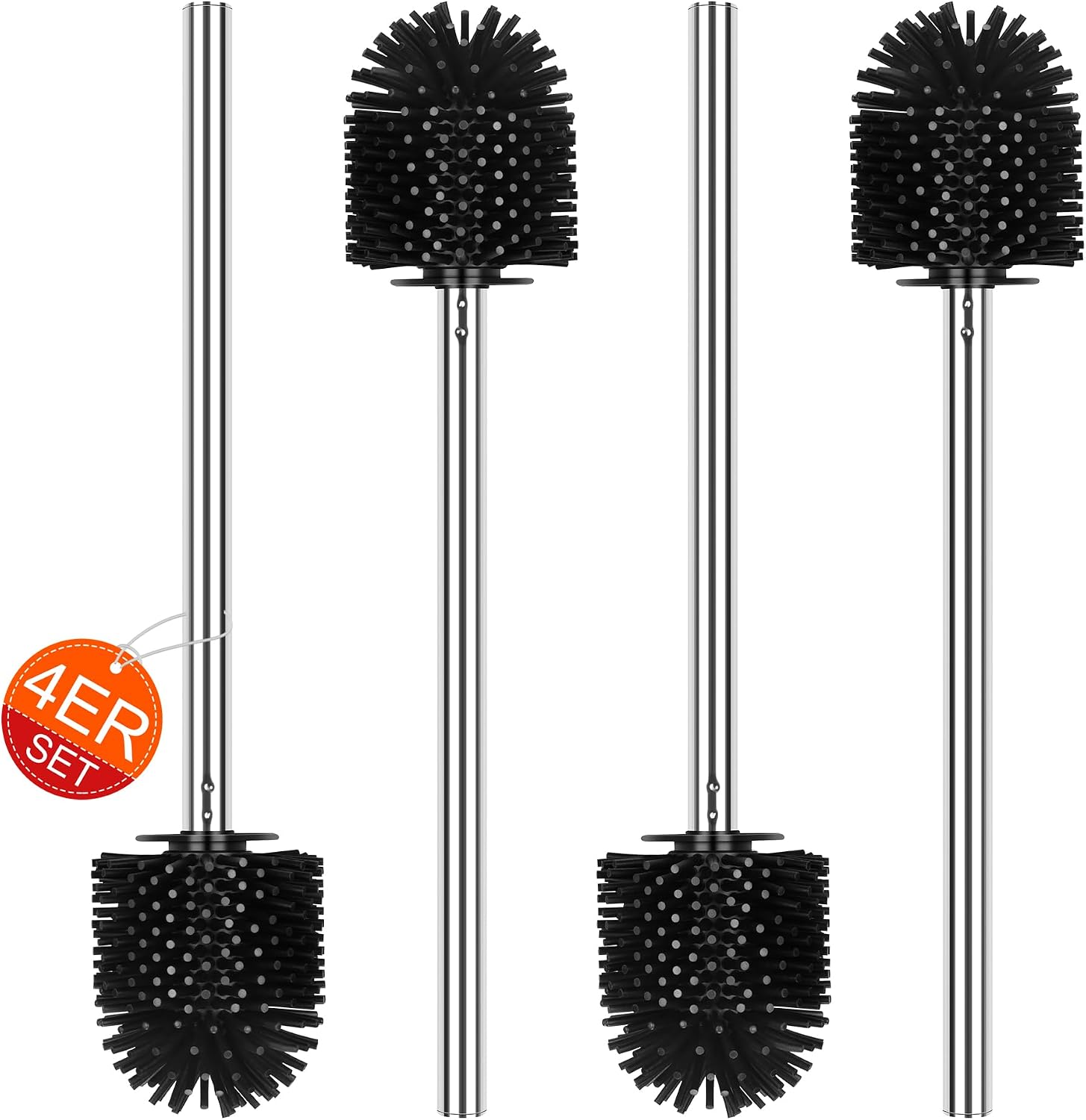 4 Stück Klobürste Silikon, Wc-bürste Toilettenbürste Klobürsten Ersatz-bürste Mit Edelstahlstiel, Ø 7 Cm, Schwarz