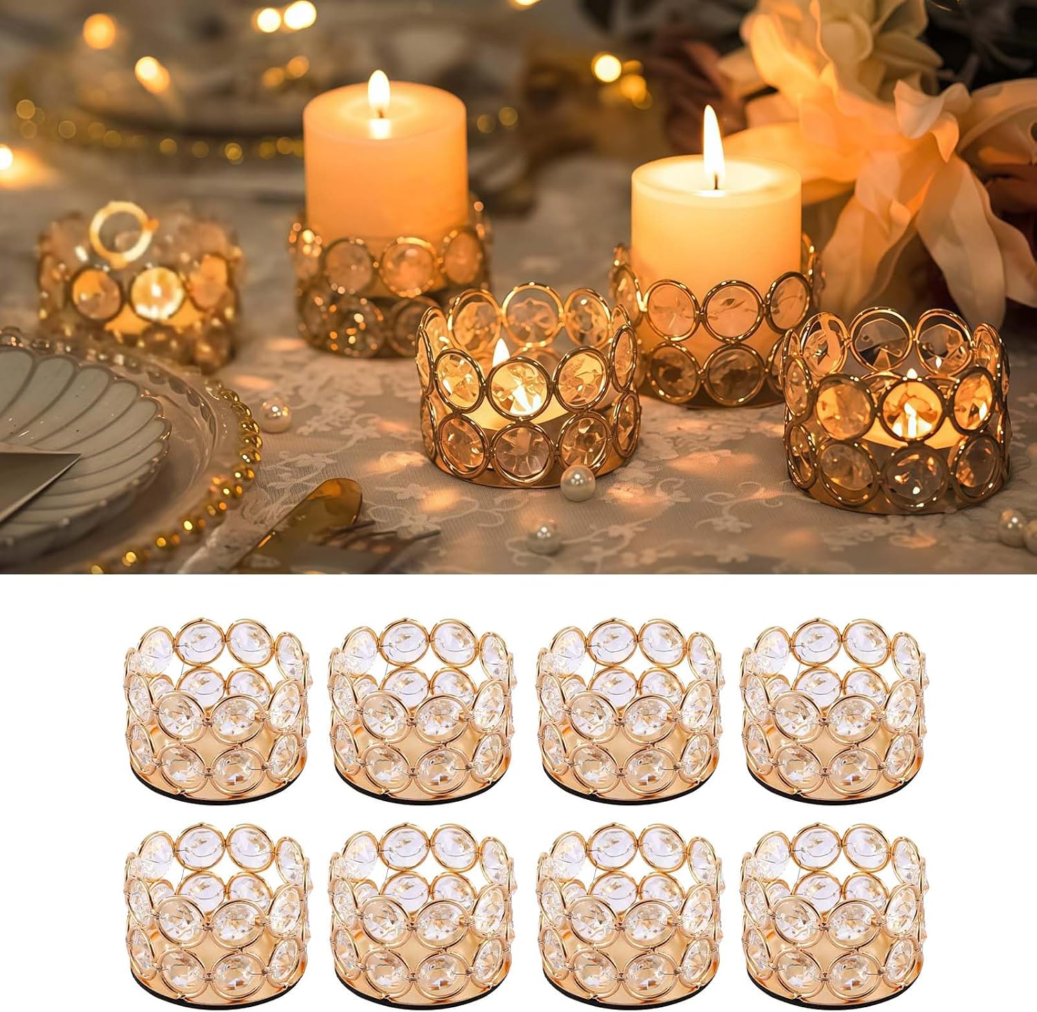 Teelichthalter 8er Set, Klein Teelichtgläser Mit Kristall 6 Cmx 4cm, Kerzenhalter Für Tischdeko, Jahrestag , Geburtstagsfeier, Weihnachten