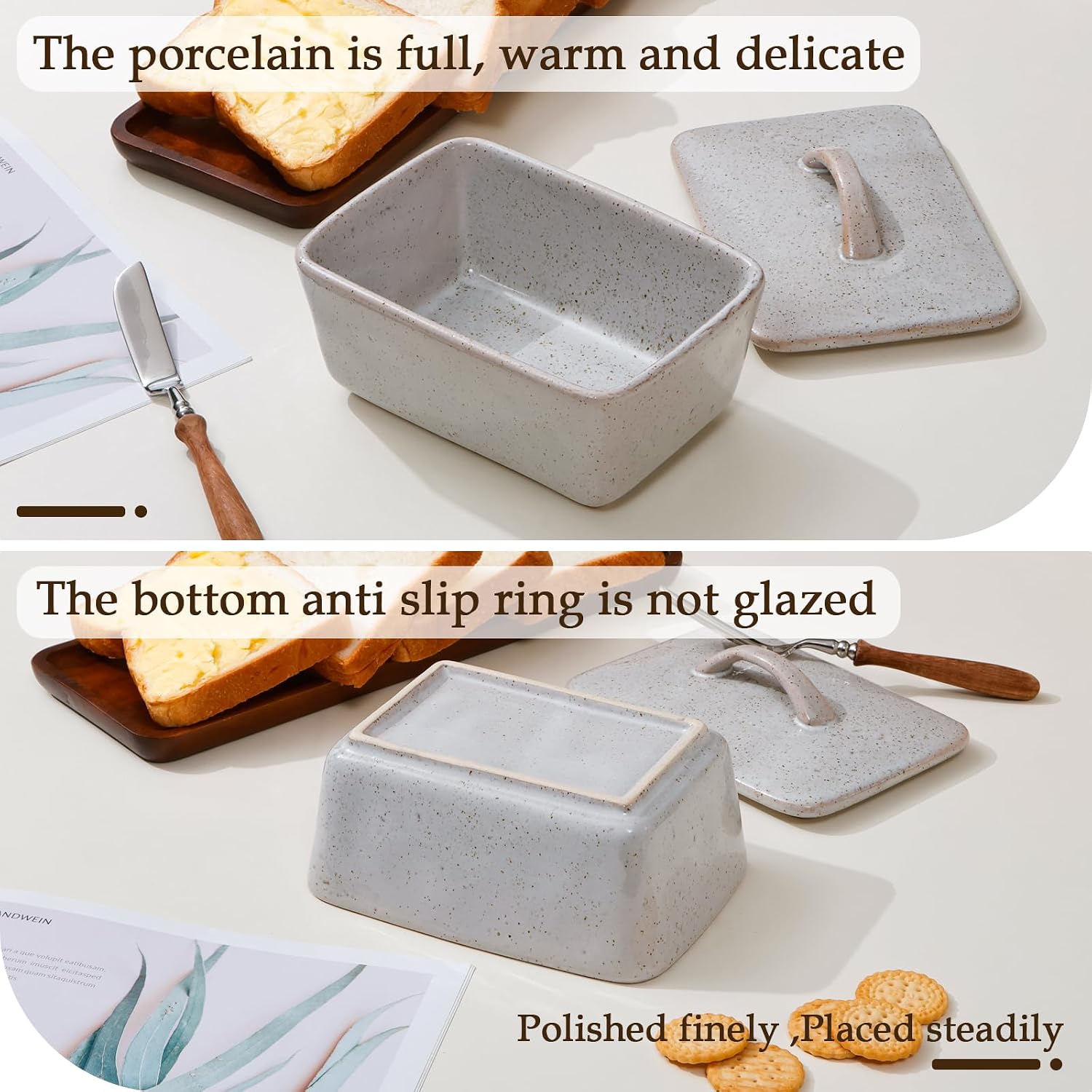 Keramik Butterdose Mit Deckel, Vintage Europäische Butterdose Mit Deckel, Abgedeckte Butterschale Und Butterbox Für Küchen (grau, Mittlere Größe)