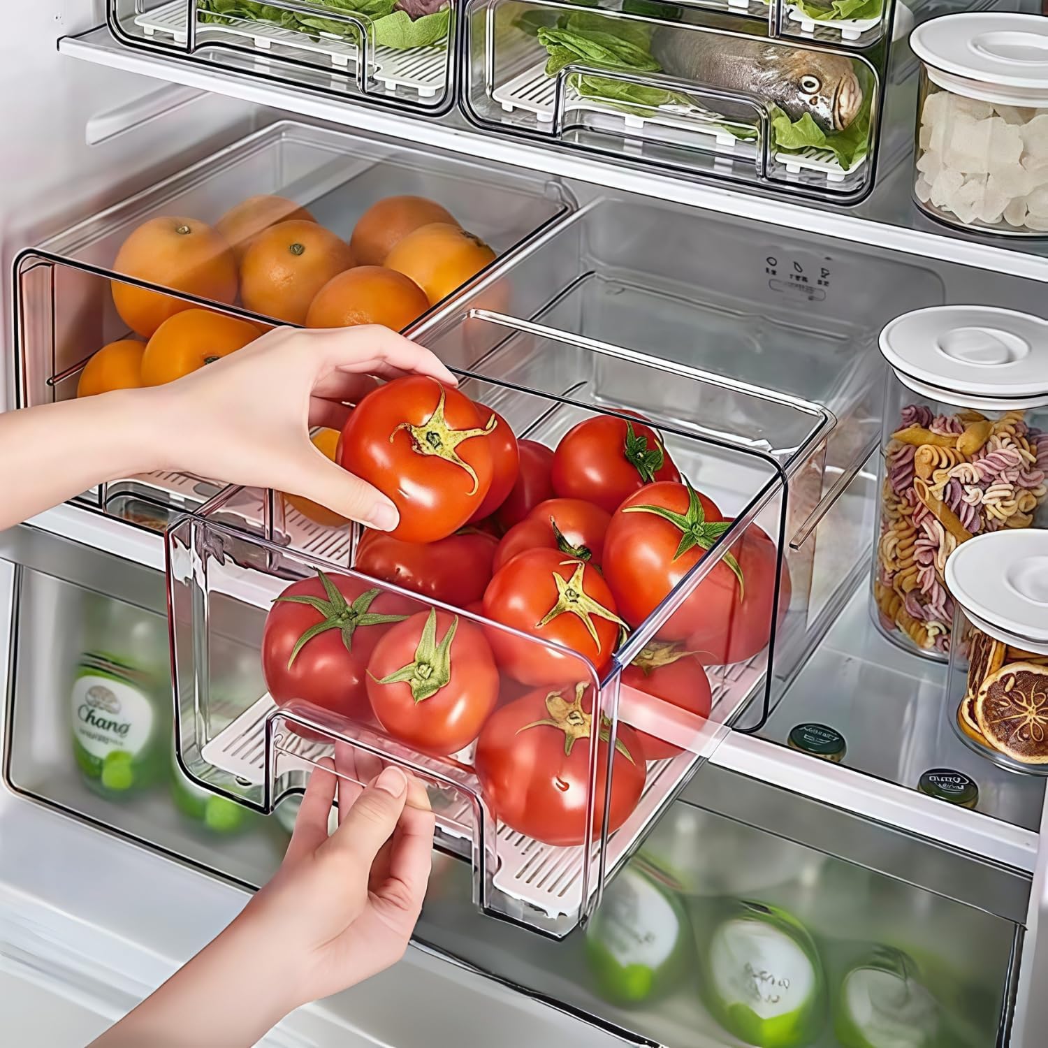 1 Stück Kühlschrank Organizer Schublade Stapelbare, Herausziehbare Behälter Für Fridge Organizer, Transparentes Lebensmittel-aufbewahrungsbehälter-set