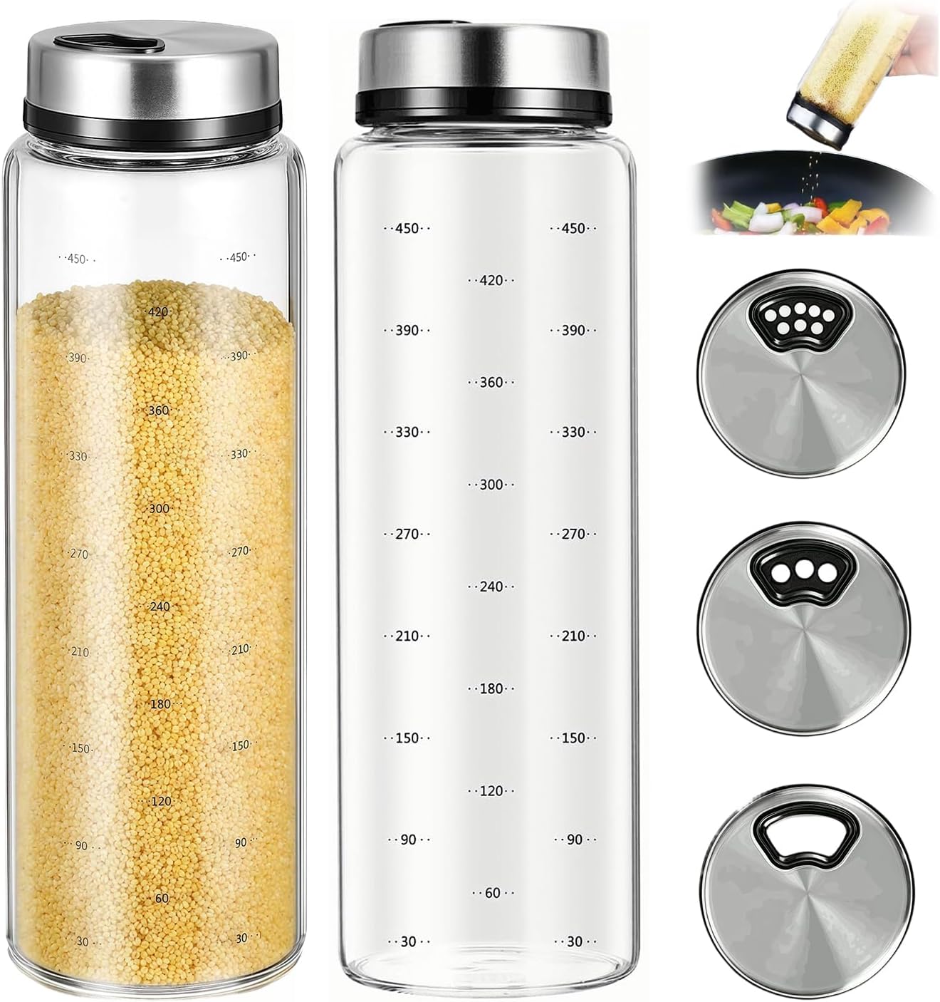 500ml Salzstreuer Gross Mit Deckel, Borosilikatglas Gewürzstreuer Groß, Gewürzdosen Groß Mit 4 Arten Von Gewürzlöchern, Gewürzgläser (500ml)