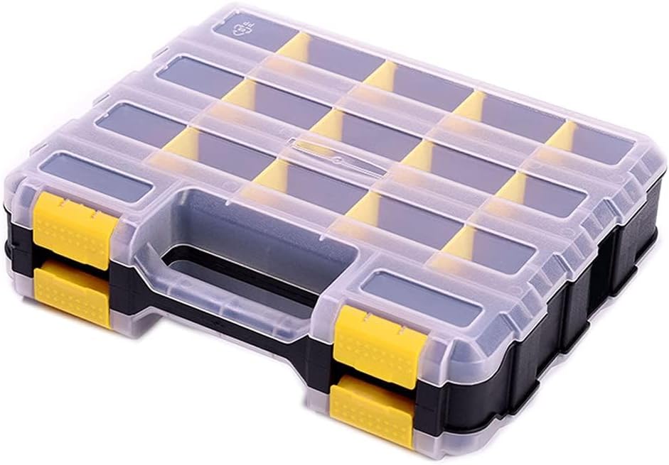 Doppelseitige Schrauben Sortierbox, 34 Fächer Kleinteile Organizer Mit Abnehmbarer Trennstege, Schraubenbox Aufbewahrung Werkzeug Organizer(gelb)