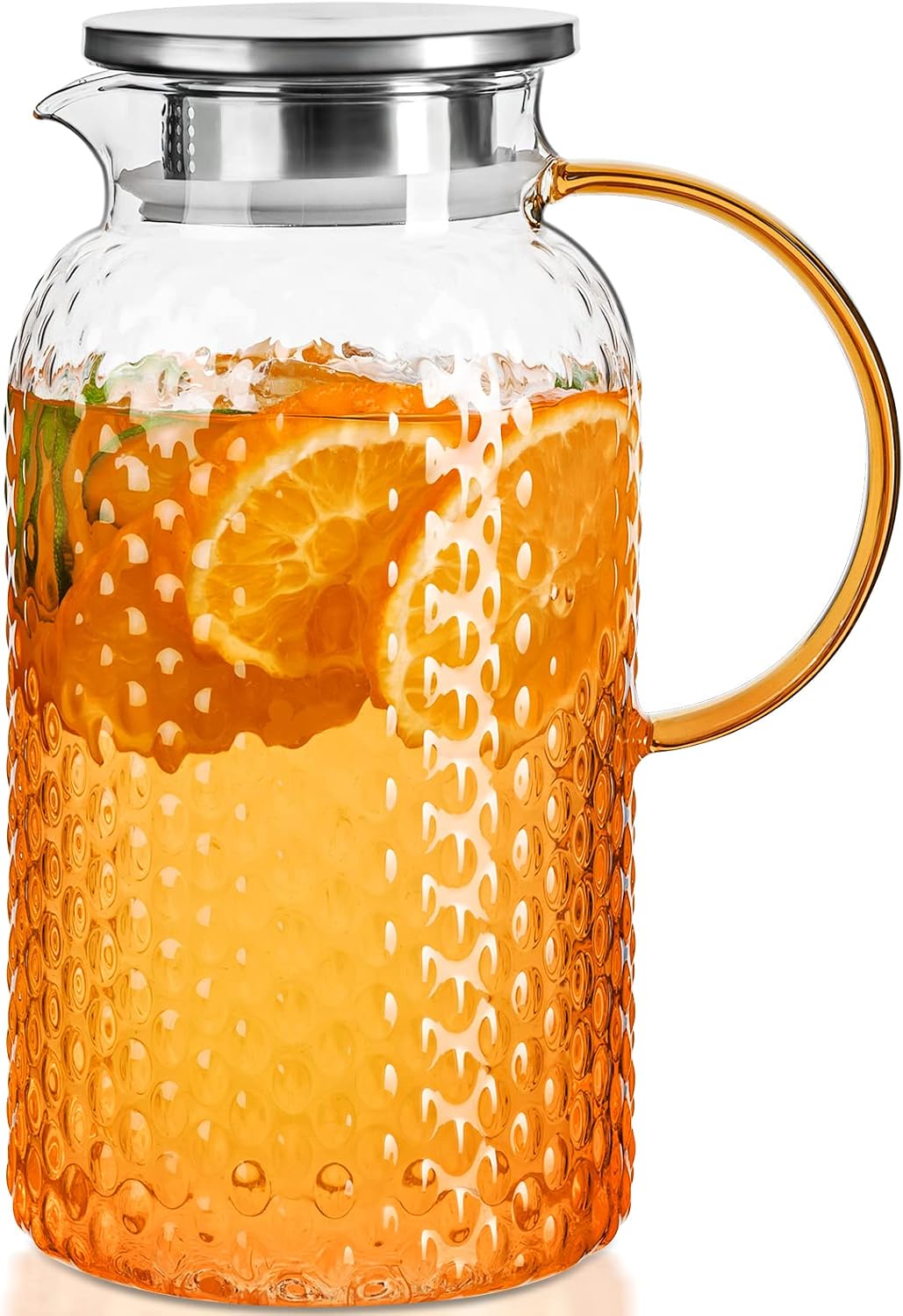 Glaskrug, Karaffe, Wasserkaraffe Mit Squama-design, Glaskaraffe Mit Deckel, Design Mit Großem Durchmesser Leicht Zu Reinigen (1900ml)