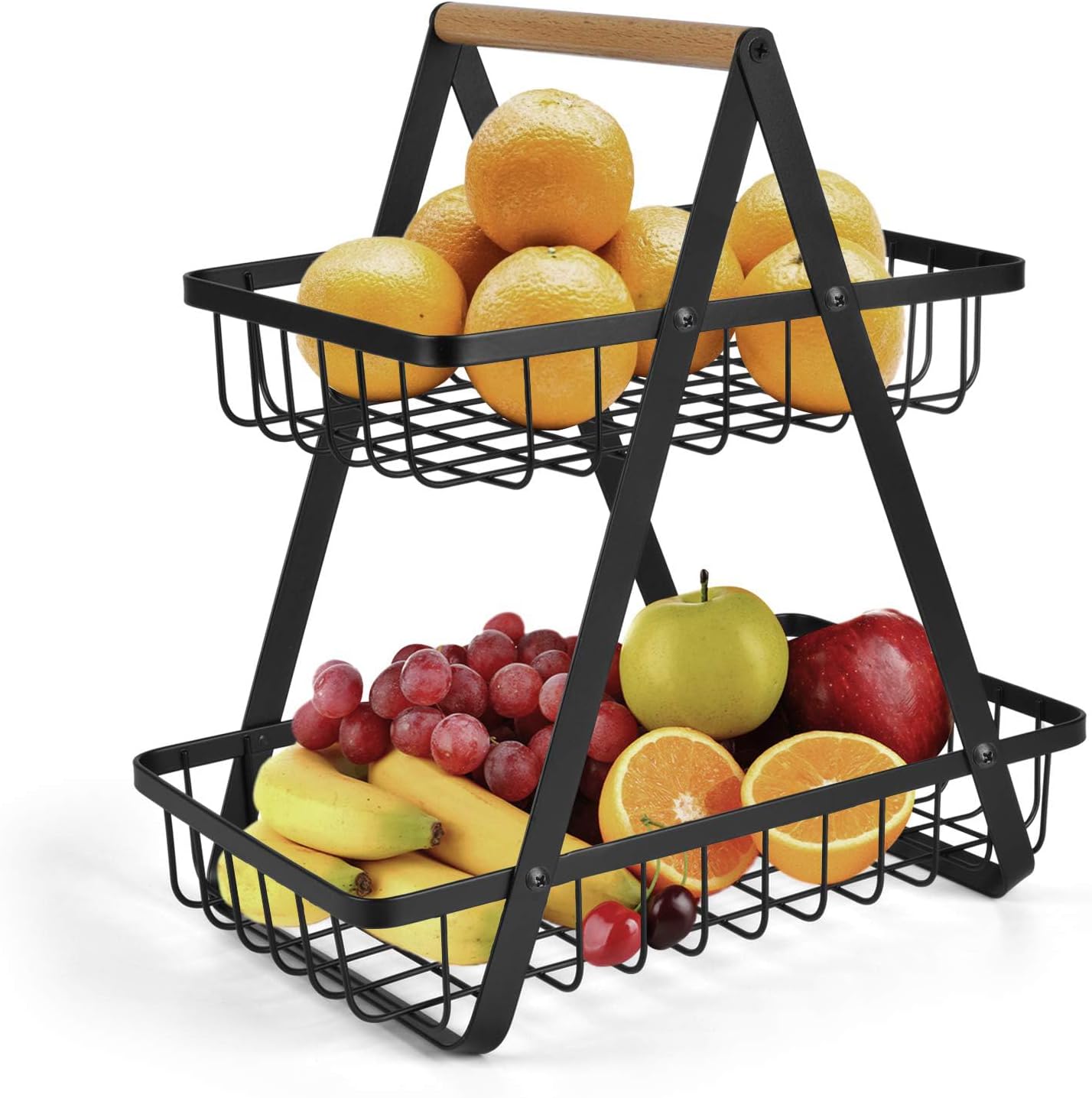 Obst Etagere Obstkörbe Mit 2 Etagen Obstschale Moderne Obstschale, Praktischer Obstkörbe Aus Metall Für Brot, Gemüse, Snacks, Eckregal Stehend