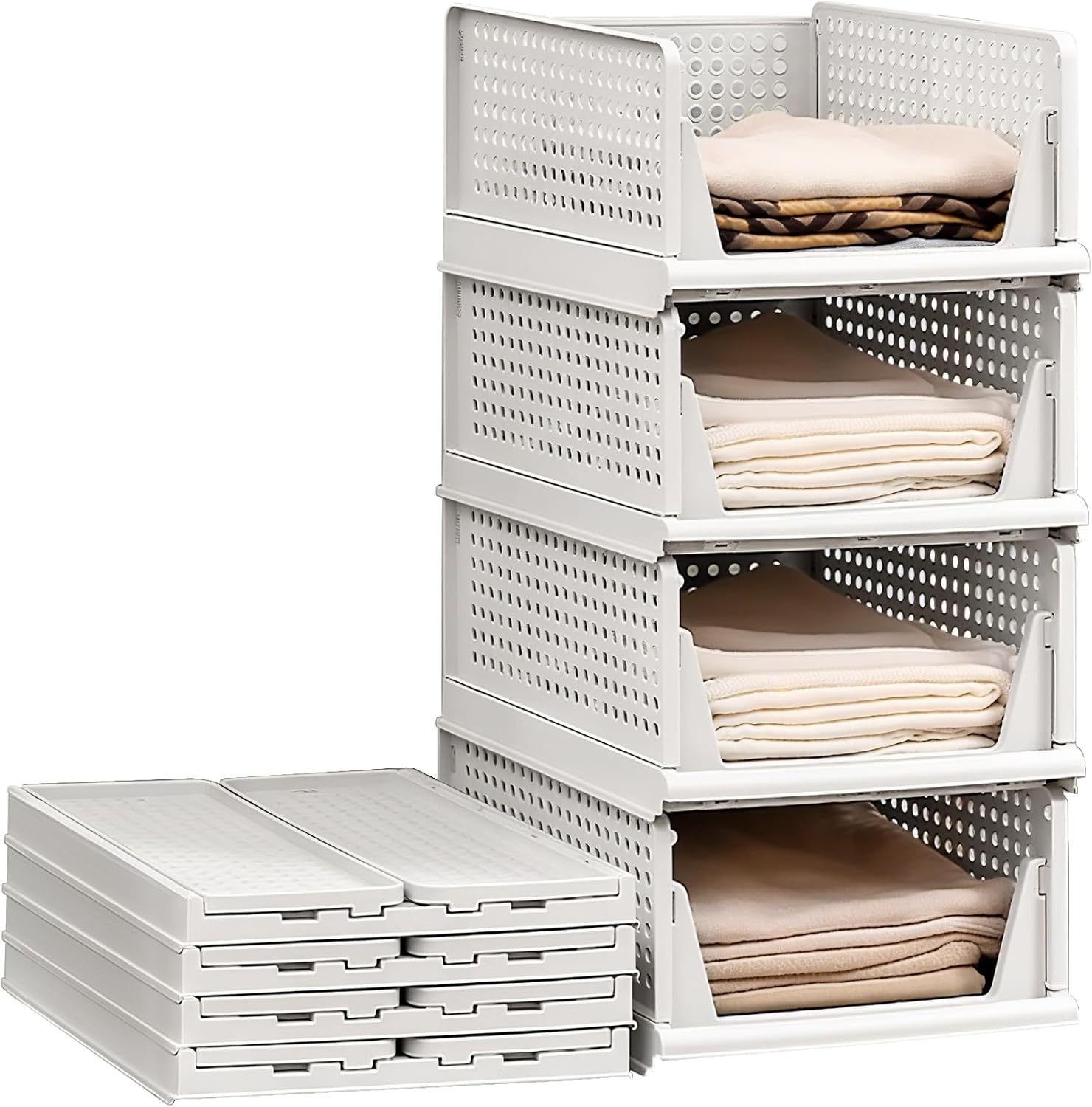 4 Pack Stapelbar Schrank Kleiderschrank Organizer, Multifunktionale Faltbare Schrank Organizer, Schublade Aufbewahrungsbox Für Bad Schlafzimmer , Weiß