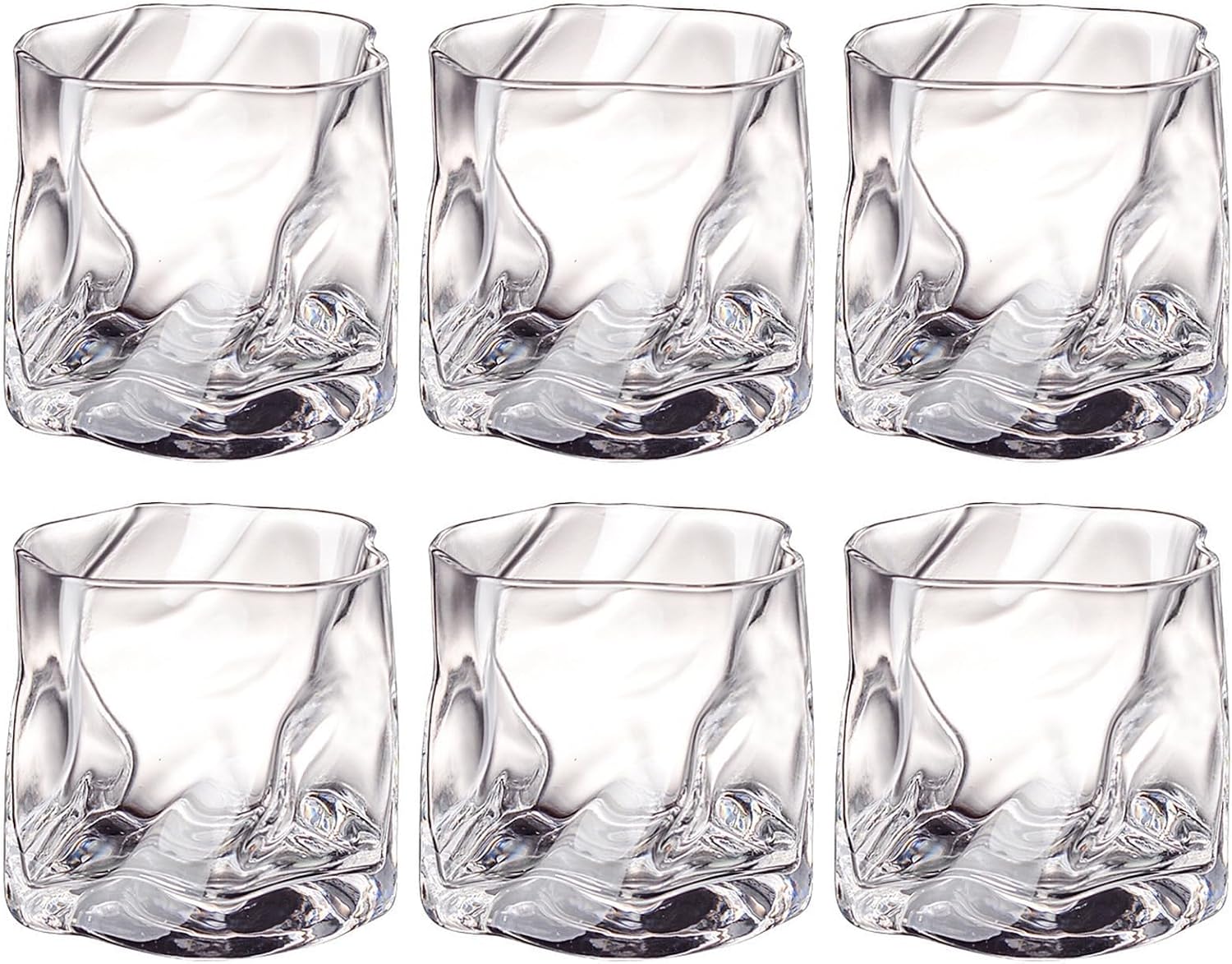 Gläser Set 6 Teilig 200ml - Unregelmäßiges Kristall Whiskeygläser - Trinkgläser Eiskaffeegläser Cocktailgläser Longdrinkgläser Wasser Tee(transparent)