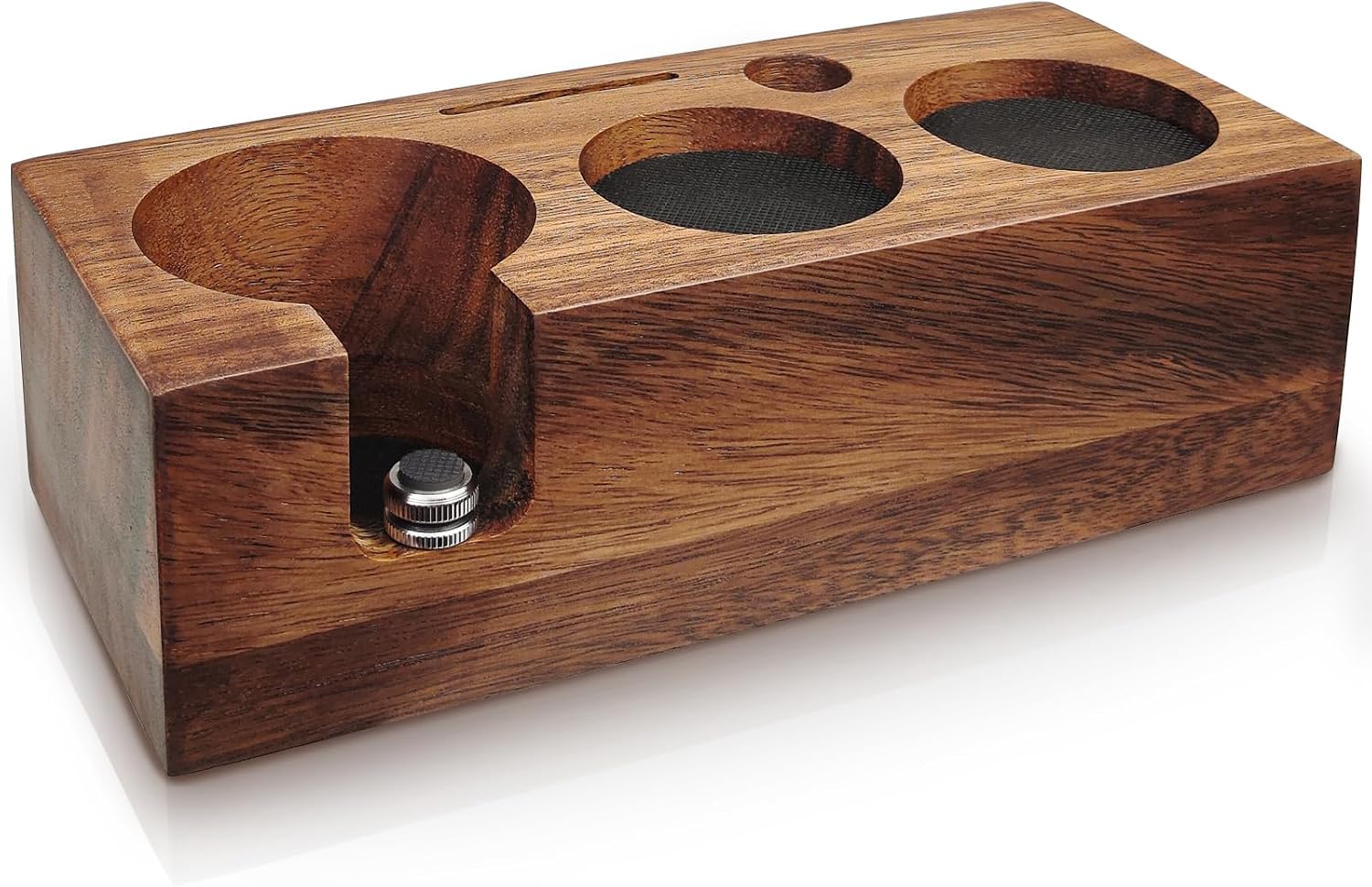 Tamperstation 58mm, Tamperstation Holz Für Siebträger 58mm, Walnuss Barista Tamping Station Für Espreso Zubehör Mit Silikonkissen, Einstellbare Höhe