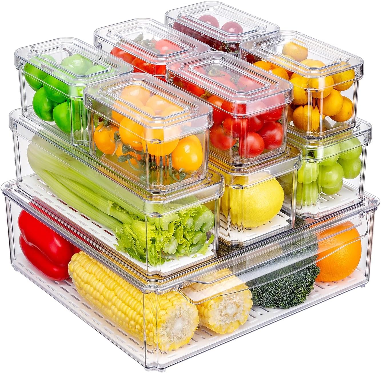 10 Stück Kühlschrank Organizer, Stapelbare Kühlschrank Organizer Mit Deckel, Bpa-frei, Für Kühlschrank-organizer, Für Lebensmittel, Obst, Gemüse