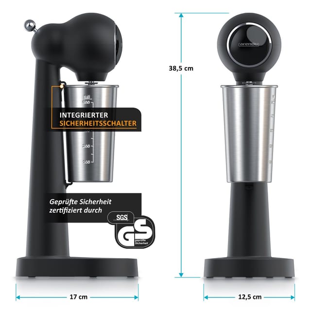 Arendo Standmixer 22.000 U/min, 100 W, 2 Stufen, Edelstahlbecher 500 ml, 100 W, Doppelrührstab, Sicherheitsschalter, Anti-Rutsch-Füße, GS-zertifiziert