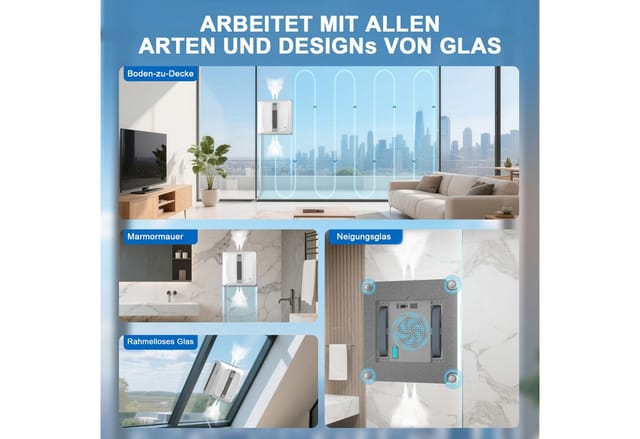 Grenintol Fensterputzroboter Automatischer Fensterputzroboter 8000PA,Fenstersauger mit Water Tank, Fensterreiniger mit 4 Sprühdüsen,innov.Sprühsystem & Lasersensoren