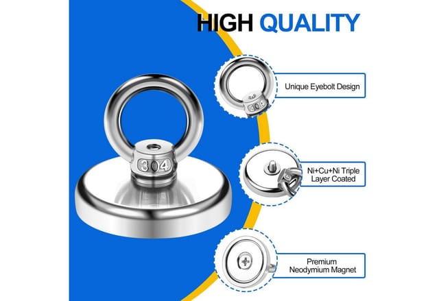 BlingBin Magnet Starke Ösenmagnet 45 KG Haftkraft, Super Stark Neodymium Magnet Haken (1er Set, 4-St., 4 Stück), Multifunktions Senkkopf Topfmagnet mit Öse, Suchmagnet Bergemagnet