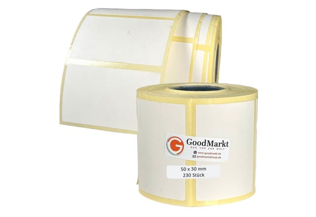 GoodMarkt Etikettenrolle 50x30mm Selbstklebende Thermo Etiketten auf Rolle 230 Labels, Adressetiketten Haushaltsetiketten Bedruckbar Aufkleber für Büro Küche