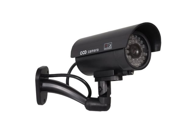 Maclean Überwachungskamera Attrappe IR9000 B (Außenbereich, Innenbereich, 2-tlg., Wandkamera-Attrappe Überwachung LED Kamera Alarm)