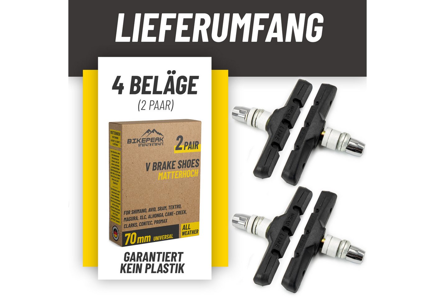 BikePeak Bremsschuh BikePeak V-Brake Shoes Matterhoch 70mm 2er Bundle Bild 2