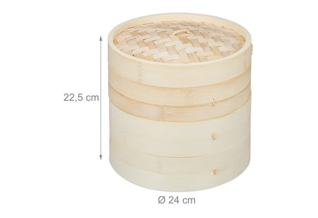relaxdays Dämpfeinsatz Dampfgarer Bambus 3 Etagen 24 cm
