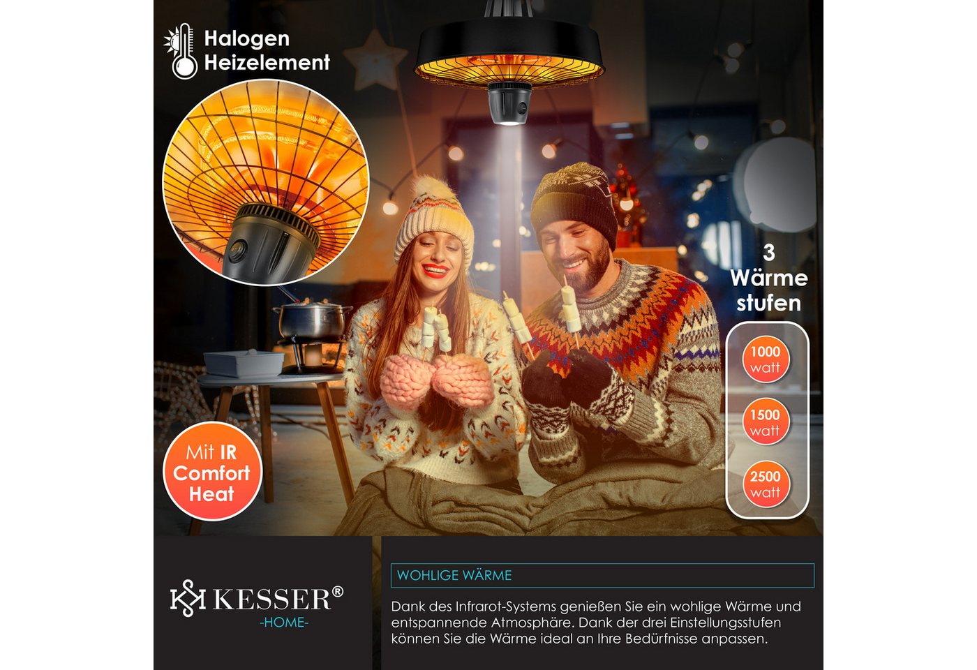 Kesser® Decken-heizstrahler 2500 W Mit Fernbedienung - Schwarz Bild 2