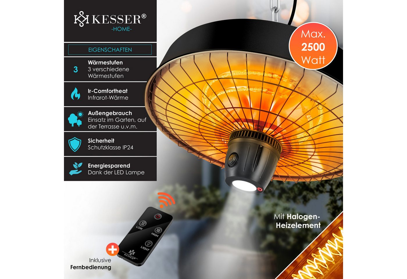 Kesser® Decken-heizstrahler 2500 W Mit Fernbedienung - Schwarz Bild 5