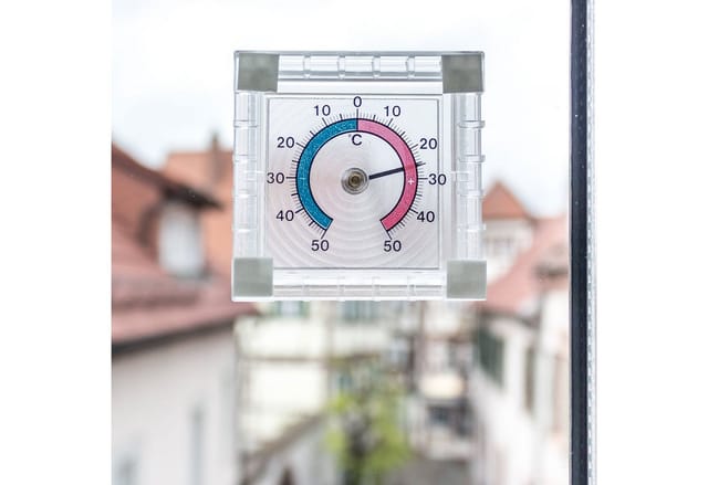 Lantelme Fensterthermometer für Fensterscheibe Fenster Außen Thermometer Analog, Spar-Set 3-tlg., 3 Stück mit Klebepads im Set, Selbstklebend, Justierbar, Temperatur +/- 50°C, Maße 7,5x7,5x2cm