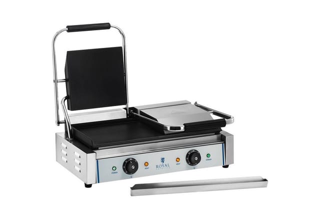Royal Catering Kontaktgrill Doppelgrill Sandwichmaker Tischgrill Glatt 2 x 1.800 W Edelstahl, 3600 W
