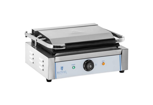 Royal Catering Kontaktgrill Elektrogrill glatt 2200 W Panini Grill 300 °C Abtropfschale Gastro, 2200 W