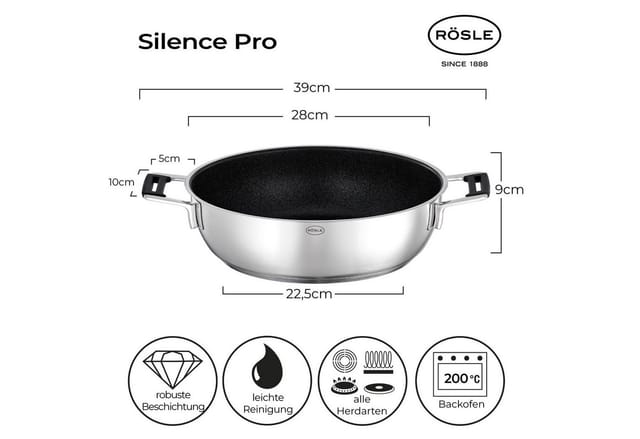 RÖSLE Bratpfanne RÖSLE 13616 Servierpfanne SILENCE PRO Ø 28 cm ProResist mit Deckel