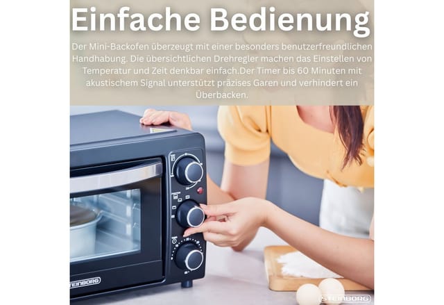 STEINBORG Minibackofen SB-3015, 15 Liter, mit Krümelblech, 1300 Watt