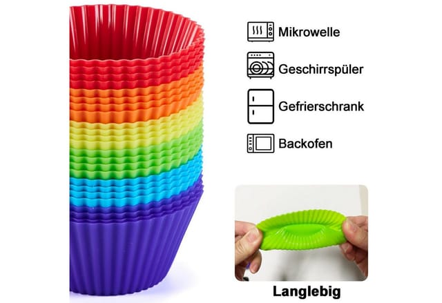 Mutig Silikonform Wiederverwendbare Muffinformen aus hochwertigem Silikon, (Cupcake, Muffinförmchen, Muffin Formen, Backformen, BPA-freiem 24-tlg), antihaftbeschichtete Cupcakeförmchen für Kuchen, Eincreme und Pudding