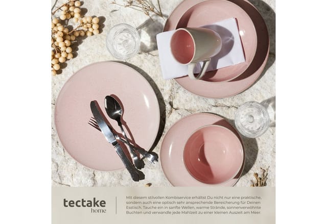 tectake Geschirr-Set Kombiservice (30-tlg), 6 Personen, Steingut, für 6 Personen, handgefertigt