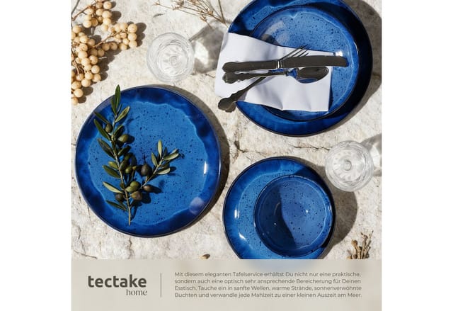 tectake Geschirr-Set Tafelservice (24-tlg), 6 Personen, Steingut, für 6 Personen, handgefertigt