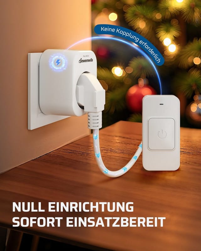 DEWENWILS Funksteckdose mit Fernbedienung, max. 3680 W, 1-St., 30 m Reichweite, Fernbedienung magnetisch befestigbar