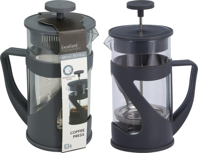 Koopman Kaffeebereiter Kaffeepresse French Press Kaffeekanne Glaskanne 19x9cm 600ml, 0,6l Kaffeekanne, Glas, handlich, Kunststoff, Ziehkaffee, Kaffee