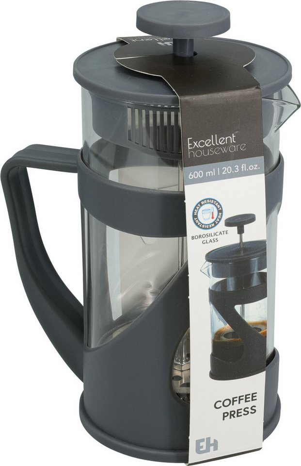 Koopman Kaffeebereiter Kaffeepresse French Press Kaffeekanne Glaskanne 19x9cm 600ml, 0,6l Kaffeekanne, Glas, handlich, Kunststoff, Ziehkaffee, Kaffee Bild 3