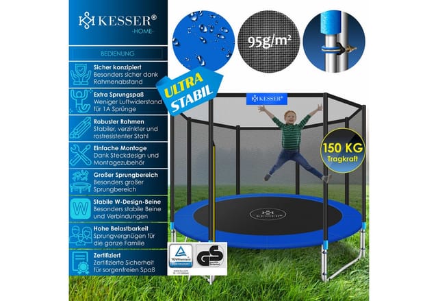 KESSER Gartentrampolin, Ø 305 cm, Trampolin TÜV Rheinland GS Zertifiziert Komplettset Sicherheitsnetz