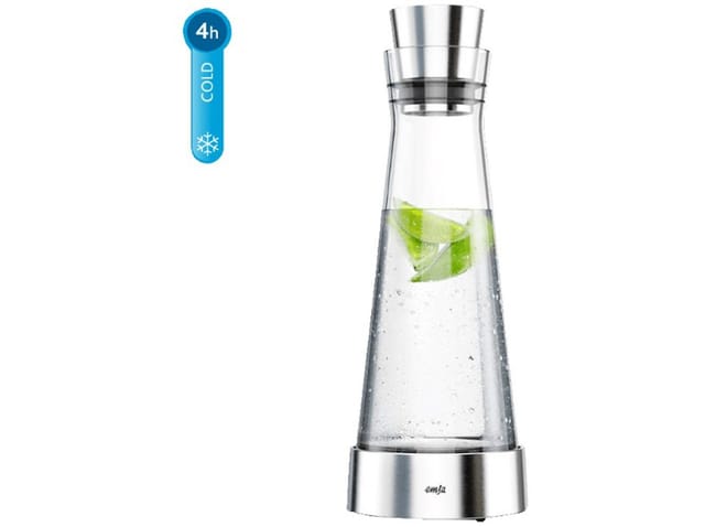 Emsa Karaffe EMSA Kühlkaraffe FLOW SLIM 1l Glas/Edelstahl