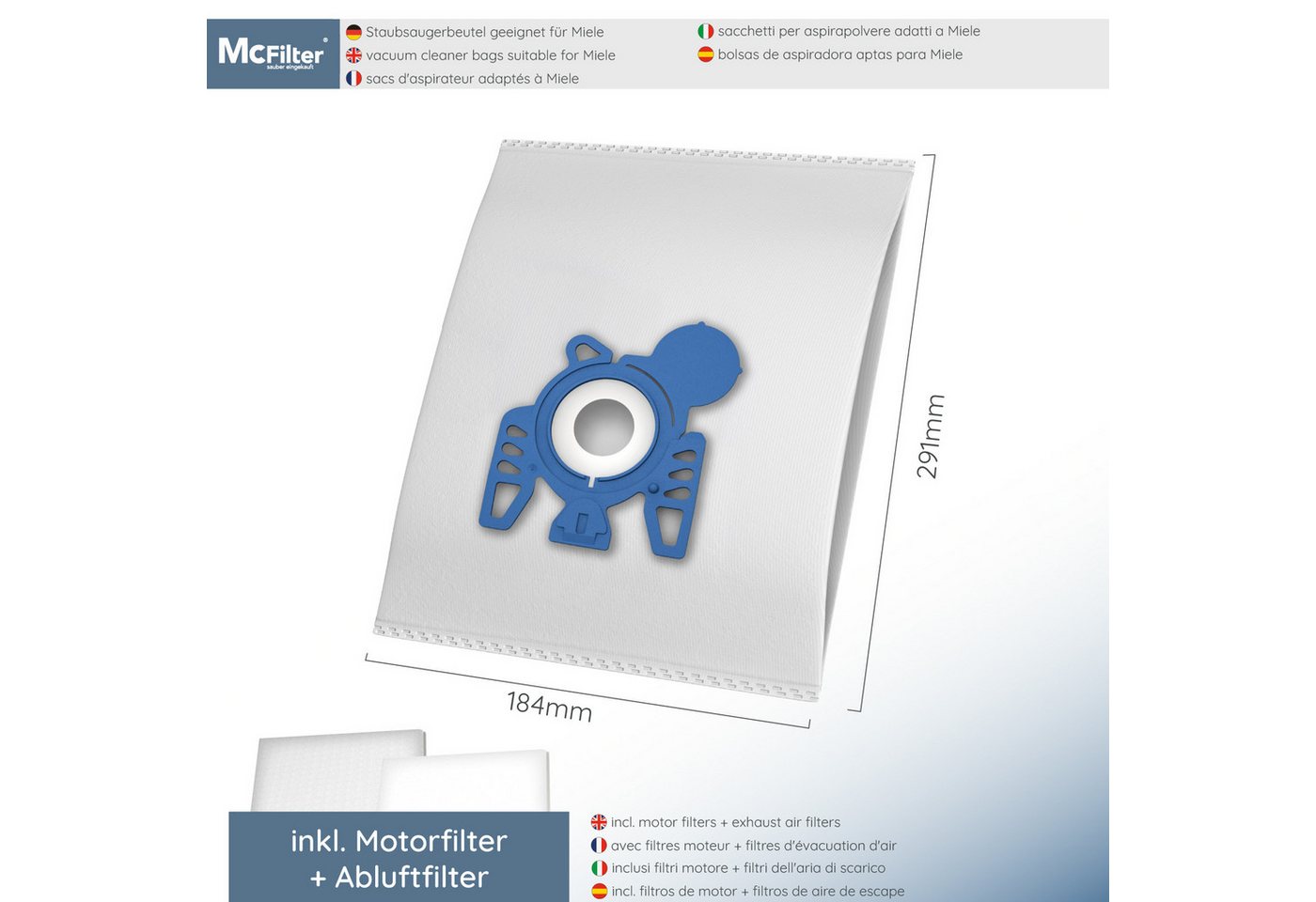 McFilter Staubsaugerbeutel Staubbeutel, passend für Miele Complete C3 Cat & Dog Staubsauger, hohe Reißfestigkeit, 5-lagiges Microvlies, 20 St., Top Filtration, Kunststoffdeckscheibe, Alternative für Swirl M40 Bild 3