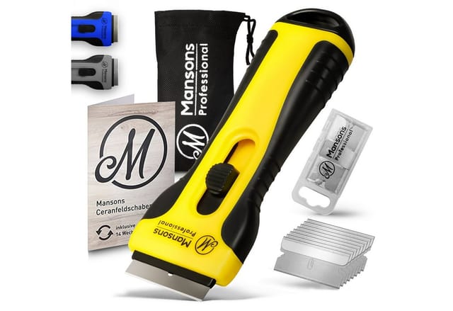 Mansons Glasschaber Ceranfeldschaber mit 15 Klingen Ceran® Schaber für Kochfeld und Backofen, Set mit Aufbewahrungsbeutel