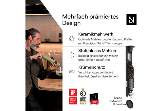 LARS NYSØM Gewürzmühle Lagom manuelle Bedienung, (1 Stück), Edelstahl XXL Gewürzmühle mit Keramikmahlwerk (Stufenlos)