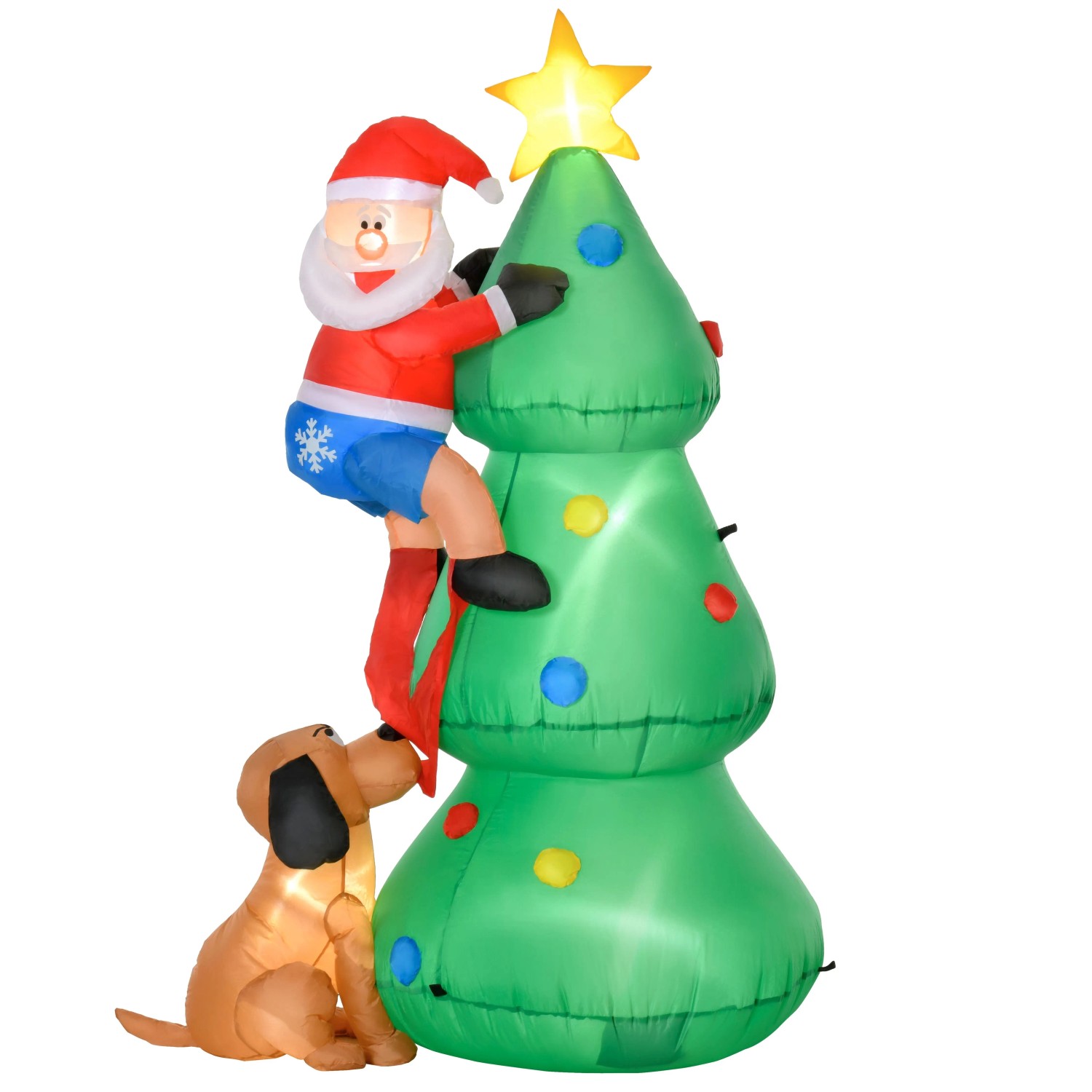 HOMCOM Aufblasbarer Weihnachtsbaum mit Weihnachtsmann und Hund