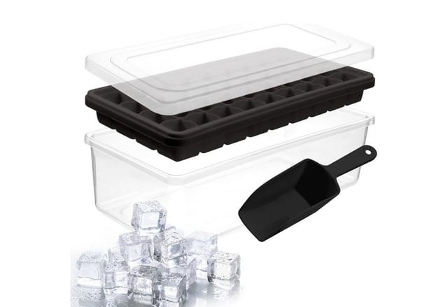 HAC24 Eiswürfelform Silikon Eiswürfelform Eiswürfelbehälter Eiswürfelbereiter, mit Deckel Behälter Schaufel für 36 Eiswürfel