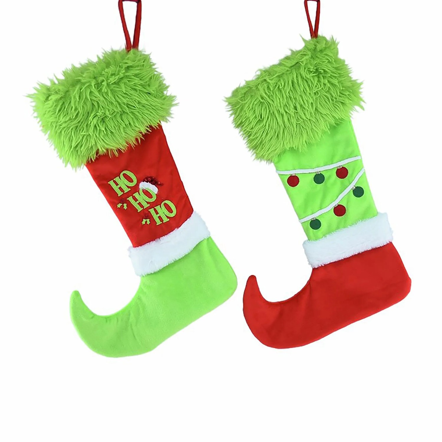 Boltze Weihnachtssocke Grinchy 29 cm Grün-Rot 2-fach Sortiert
