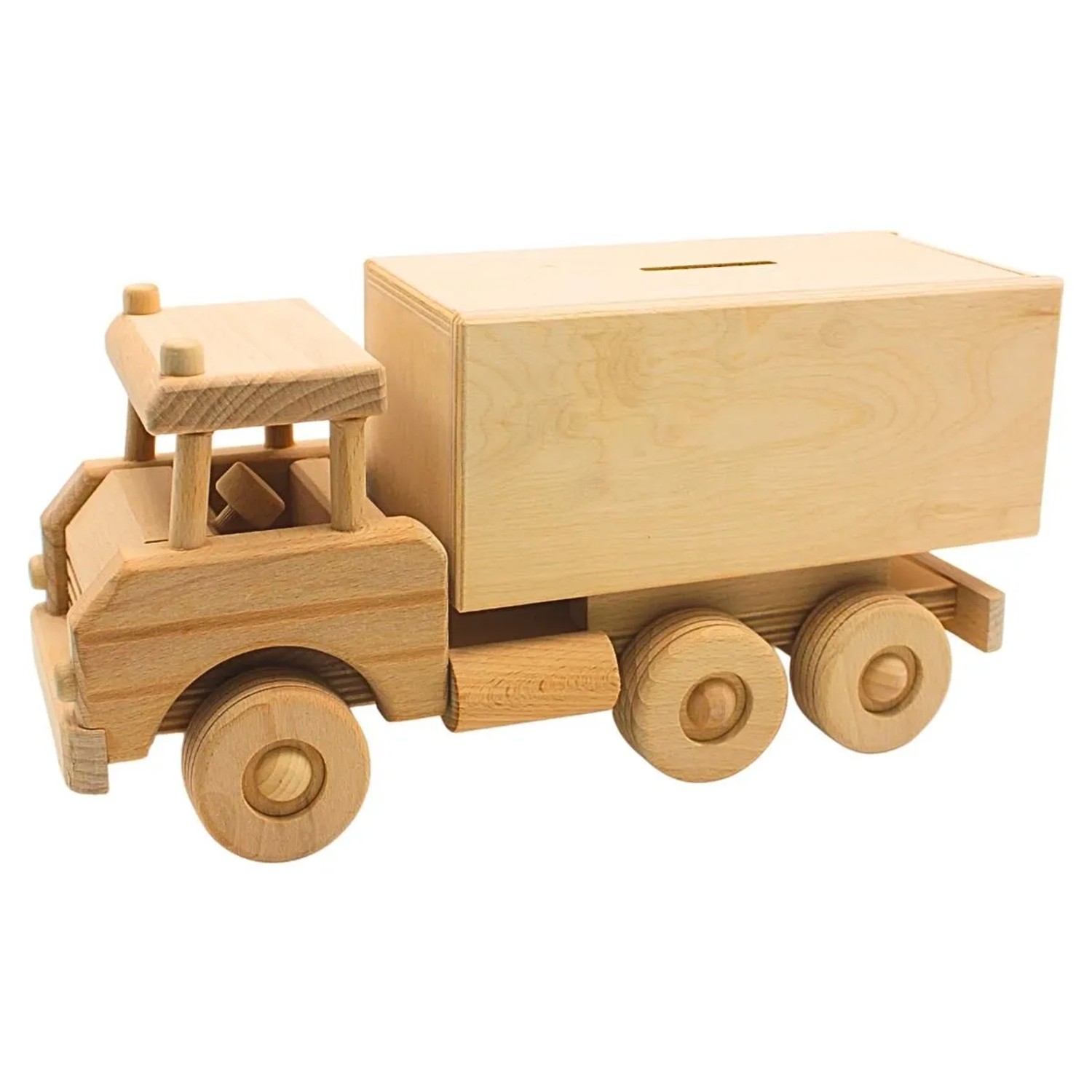 Dekohelden24 Dekorative Fahrbare Holz Spardose XXL LKW Spardose Lastkraftwagen Spartransporter Großer Holz LKW zum Gestalten L/B/H 30 x 11 x 15 cm